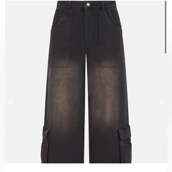 NWT Luxe To Kill Black/Brown Wash Oversized Cargo Jeans Size UK 4 US 0 - Picture 4 of 6